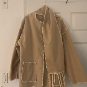 Elegant Tan Women's Coat with Scarf